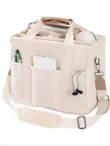 Solid Color Fabric Storage Tote Bag for Women, Summer Capacity Everything Tote Bag, Travel Essentials,Multiple Pocket Work Bag,Multipurpose Tote Organizer, Travel Essentials Carryall