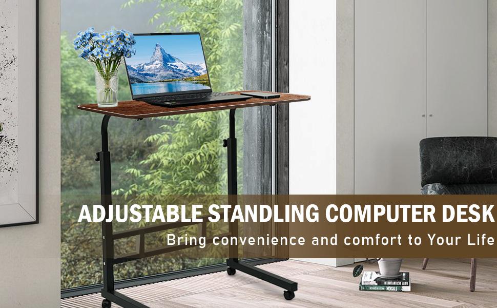 Mean Yeah Mobile Standing Desk, Laptop Desk Height Adjustable, Rolling Standing Laptop Desk with Wheels, Ergonomic Sit-Stand Workstation, for Home Office