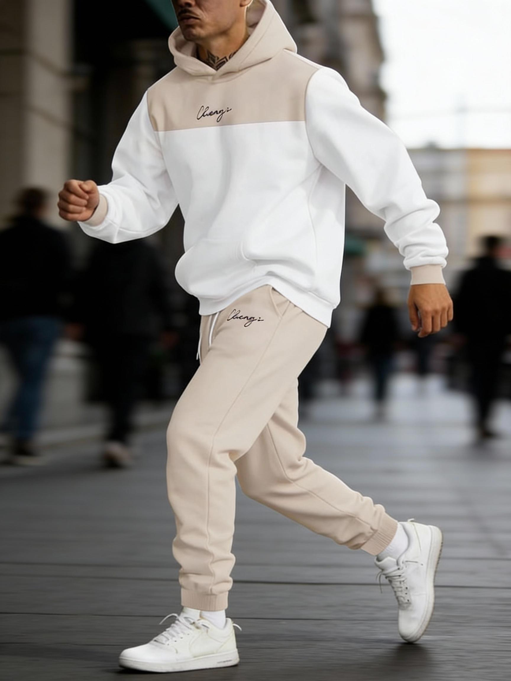 Men's 2025 Hooded Letter Set Hoodie & Casual Pants Business Fashion Versatile Simple Two-Piece Youthful Stylish Outfit