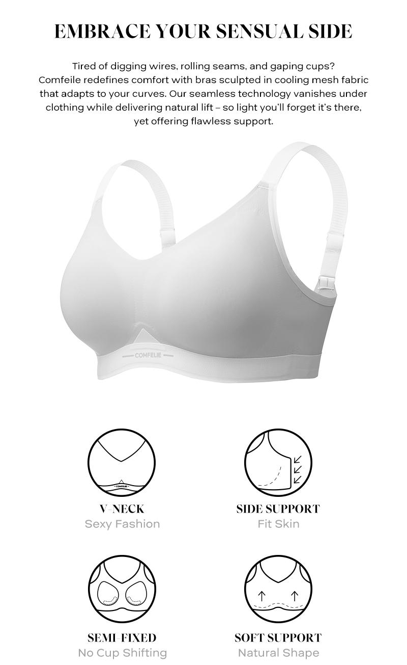 COMFELIE No Underwire Bra for Women, Seamless Comfort Lightly V-Neck Everyday Bra, Seamless Sports Bra Women underwear EB009