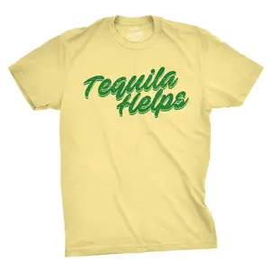 Mens Tequila Helps T Shirt Funny Mexico Drinking Taco Tuesday Margarita T shirt Mens Funny T Shirts Cool Vintage Fashion T-Shirt Gift Classic Menswear Cinco De Mayo Apparel for Men Funny Drinking Short Sleeve Yellow