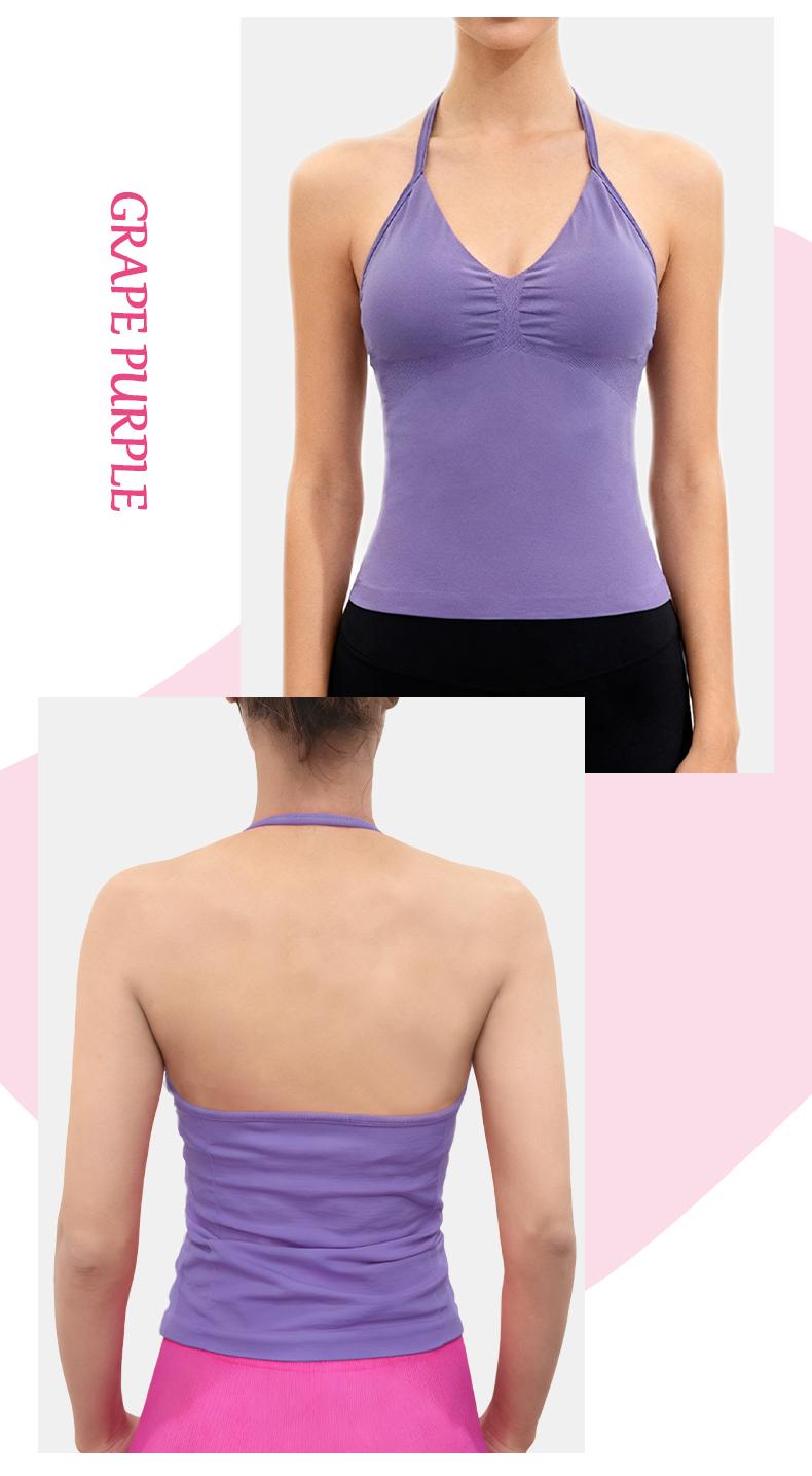 SUNVADUN B377 Sportswear Top Lace-Up Sleeveless Yoga Vest V-Neck Stretch Vest Crop Top for Women Fitness Vest Open Back Athletic Minimalistic Activewear Gym Apparel with Removable Cup Moisture Wicking Quick-Drying High Elasticity