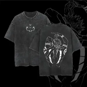 Sukuna JJK Vintage Cotton Tee Jujutsu Kaisen Anime Double Printed Oversized Washed T-Shirt Unisex Mineral Anime Manga Washed Heavy Cotton T-shirt, Gift For Anime Fan, Anime Lover