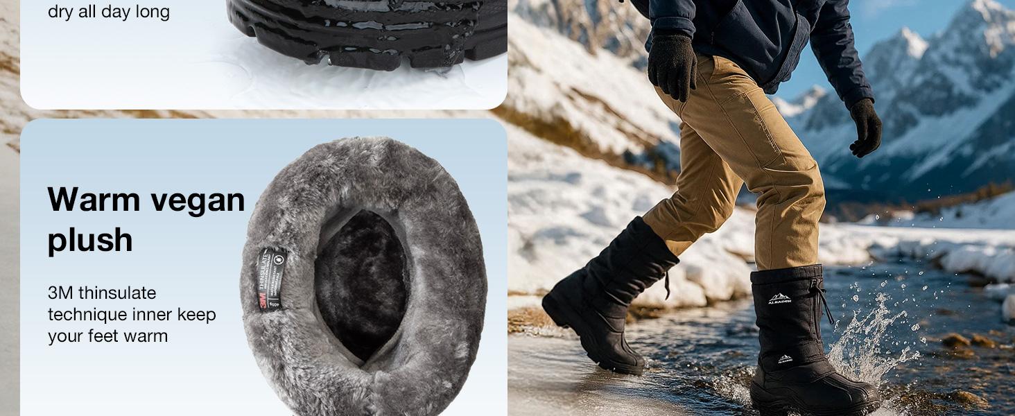 ALEADER Men's Winter Waterproof Insulated Snow Boots Warm Inner Layer Comfortable Classic All-match Non-slip Outdoor Hiking Boots