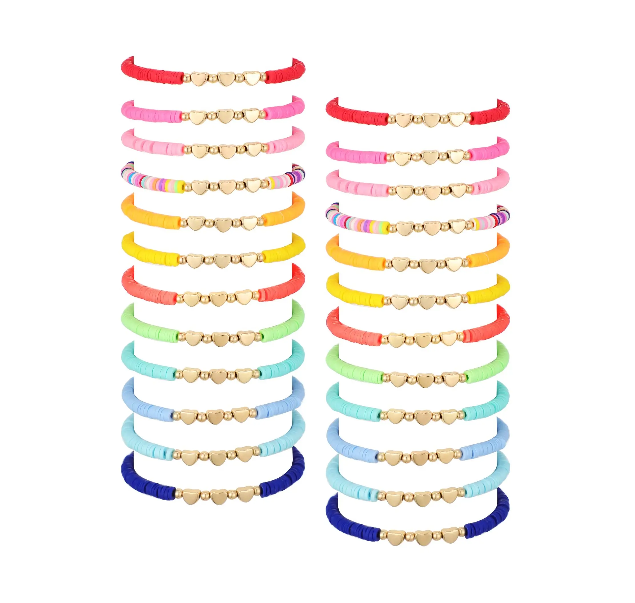 Bulk Friendship Heart Bracelets - Polymer Clay Beaded Stretch Pretty Bracelets for Girls, Stackable Looks, Summer Camp Party Favors & Gift Supplies, Pretty Bracelet