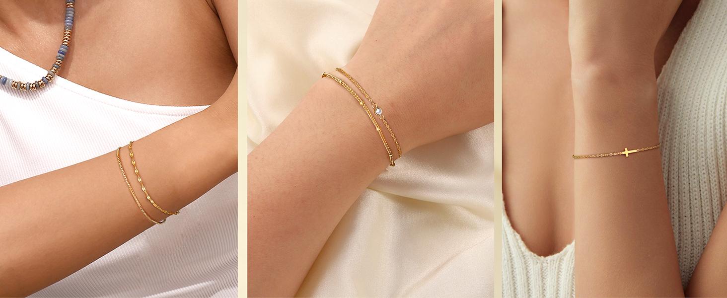 7 PCS Gold Bracelets for Women 14K Gold Plated Dainty Cuff Chain Set Waterproof Adjustable Thin Link Jewelry Trendy Stackable Bracelets Classic Gold & Silver Tones Hypoallergenic Safe Materials 7 PCS Gold Bracelets for Women 14K Gold Plated Dainty Cuff Chain Set Waterproof Adjustable Thin Link Jewelry Trendy Stackable Bracelets Classic Gold & Silver Tones Hypoallergenic Safe Materials