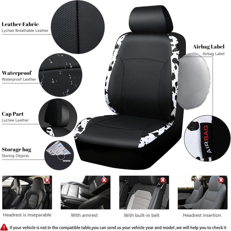 CAR PASS Waterproof Universal Fit Car Floor Mats, Cow Print Car Mats Fit for SUV,Vans,sedans, Trucks,Heel Backing,Cute Women Girly Funny Black White