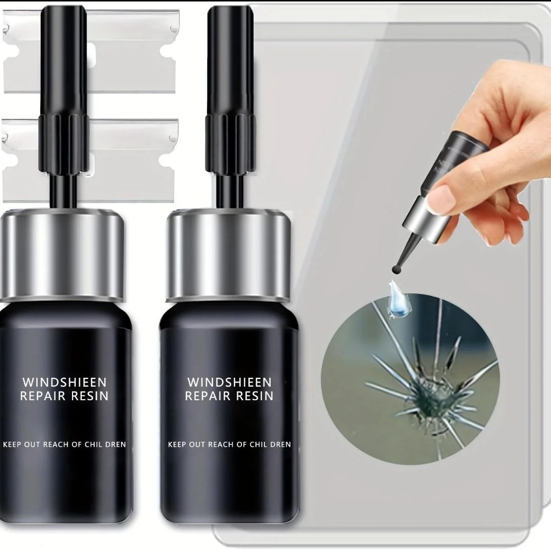 2 pcs Windshield Repair Kit, Car Crack Kit Glass with Resin Scratch Chip Cracks Repair Kit for Repairing Auto Glasses Windshield/Cracks/Chip (Dark Black) np