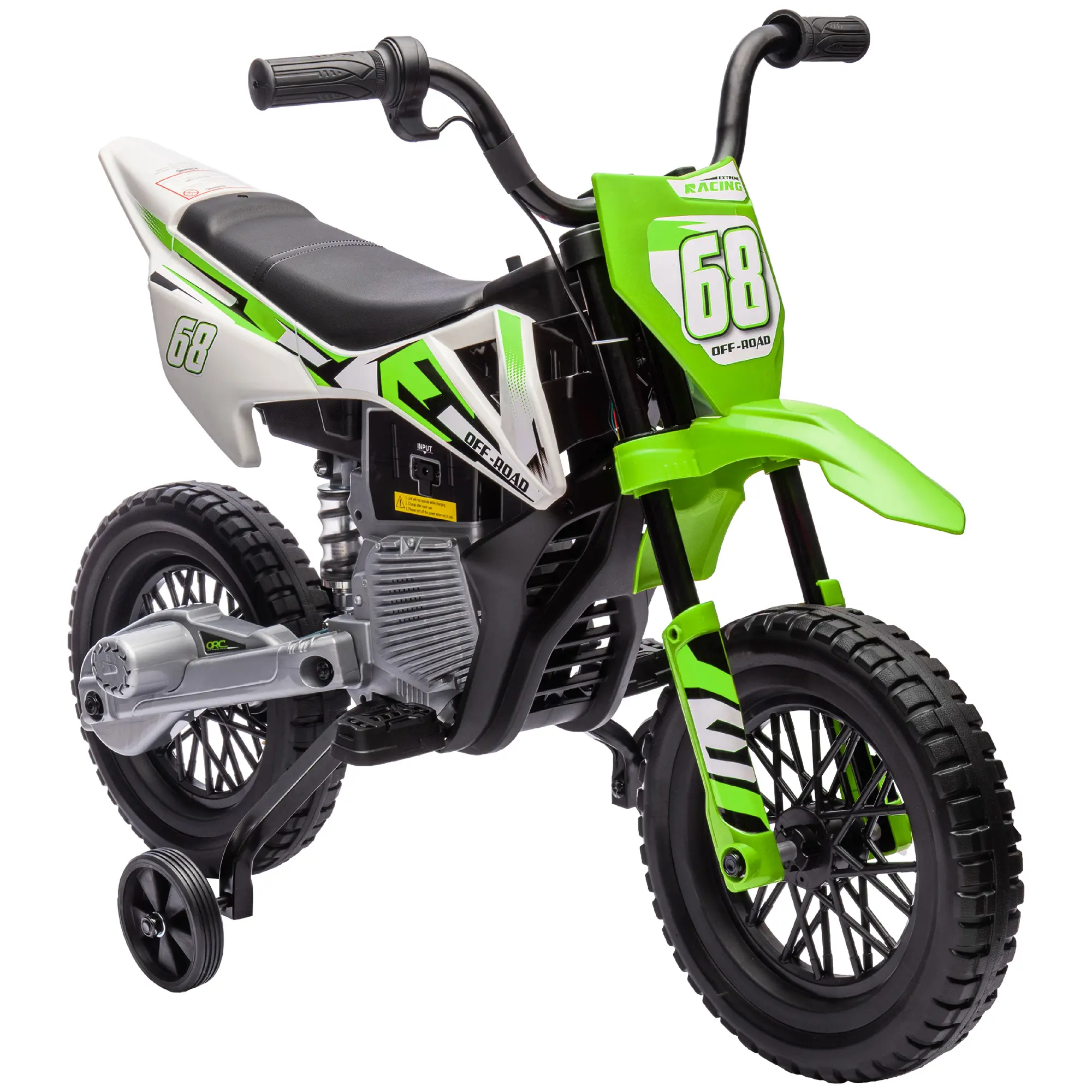 #tiktokshopbacktoschool Qaba Kids Dirt Bike with Twist Grip Throttle, 12V Electric Motorcycle, Electric Bike for Toddler with Training Wheels, Rear Suspension & Music