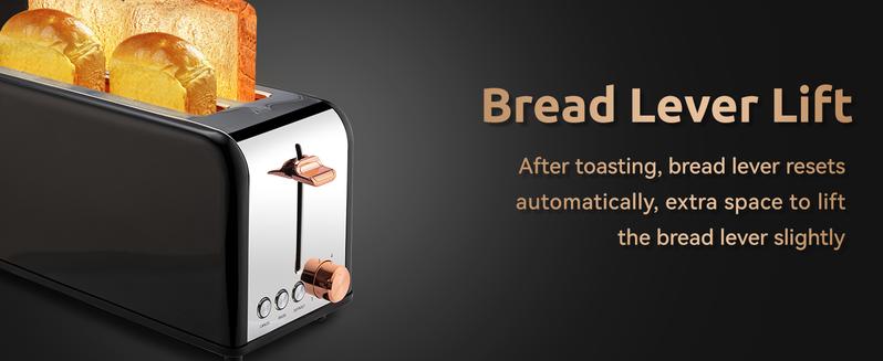 Pukomc Toaster 4 Slice with Wide Slots, 2 Long Slot Toaster for Bagels Waffles and Toast, 6 Browning Levels, Stainless Steel, Removable Tray, Cancel/Bagel/Defrost Functions, WT-8500 Black (1500W) Home Toastie Machine Toastie Maker Kitchen Appliances