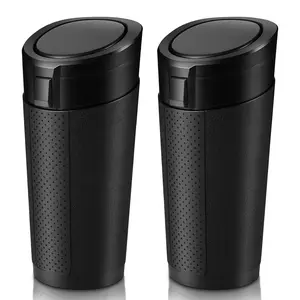 Car Trash Can Bin with Lid, 2 Packs Mini Leakproof Garbage Can Vehicle, Cup Holder Trash Can, Small Trash Bin Cars, Home, Bedroom, Office(Black)