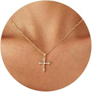Cross Necklace for Women, Dainty Gold Plated Cross Pendant Small Cross Choker Cute Gold Necklaces for Women Trendy Cute Stuff Faith Jewelry Teen Gifts