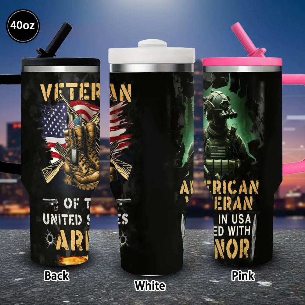 40oz (1,000-2,000 ml) Patriotic Military Vacuum Flask Tumbler with Lid and Straw, Winter-Proof Insulated Travel Coffee Cup, Ideal Birthday Present for Adults, Office Use Kitchenware Drinkware