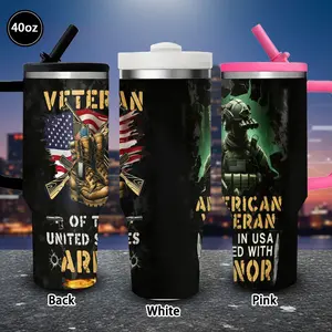 Patriotic Army Veteran Tumbler with Lid and Straw, 40oz, Winter Insulated Travel Mug, Gift for Women and Men, Ideal for Valentine’s Day, Birthday Present, Coffee Cup for Office