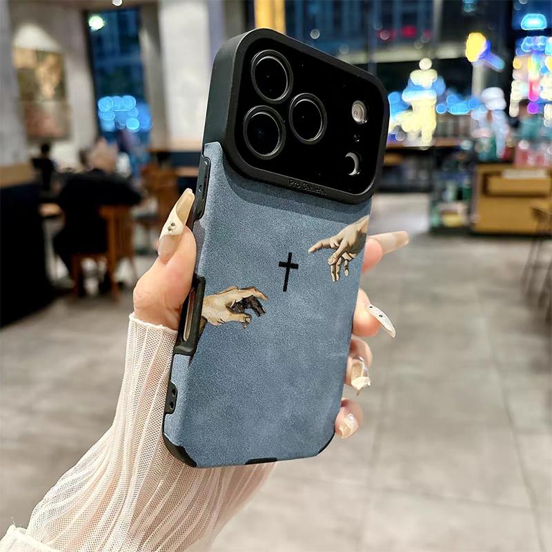 The Jesus Hand and Cross phone case is made of TPU and leather with a delicate touch that is skin friendly like velvet suitable for Apple 17 16 15 14 13 12 11 Pro Max Plus X XS Max