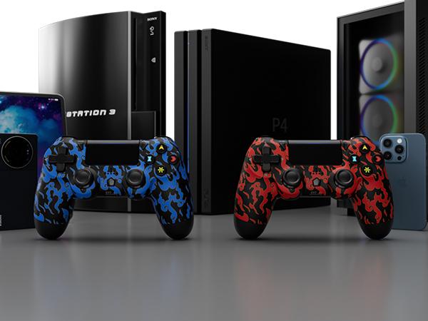 2 Pack Wireless Game Controller for PS4/PS3/PC/Android/iOS, With Double Vibration, Motion sensing, Touchpad, Speaker, Type C, PS414 Totem Set