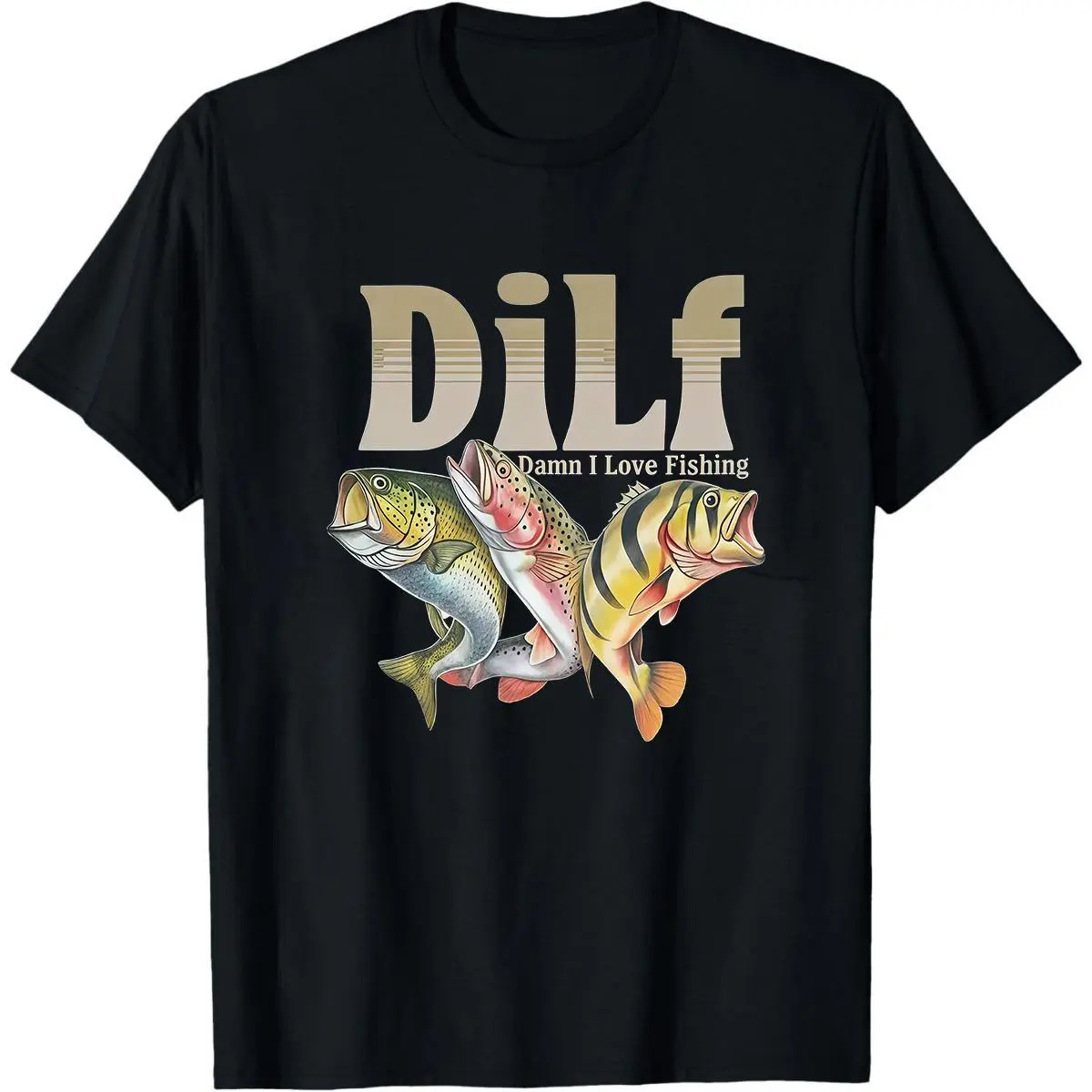 Vintage DILF Fishing Graphic T-Shirt for Men, Casual Cotton Shortsleeve Top with Seamless Design, Funny Meme Gift Tee, Fabric, Graphics, Menswear, Round Neck