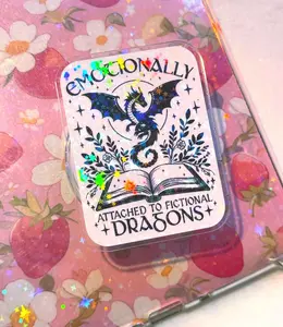 Emotionally Attached to Fictional Dragons Phone Grip Magsafe, Aesthetic Bookish Dragon Lover Magnetic Socket, Fantasy Reader Finger Holder Stand, BookTok Gift