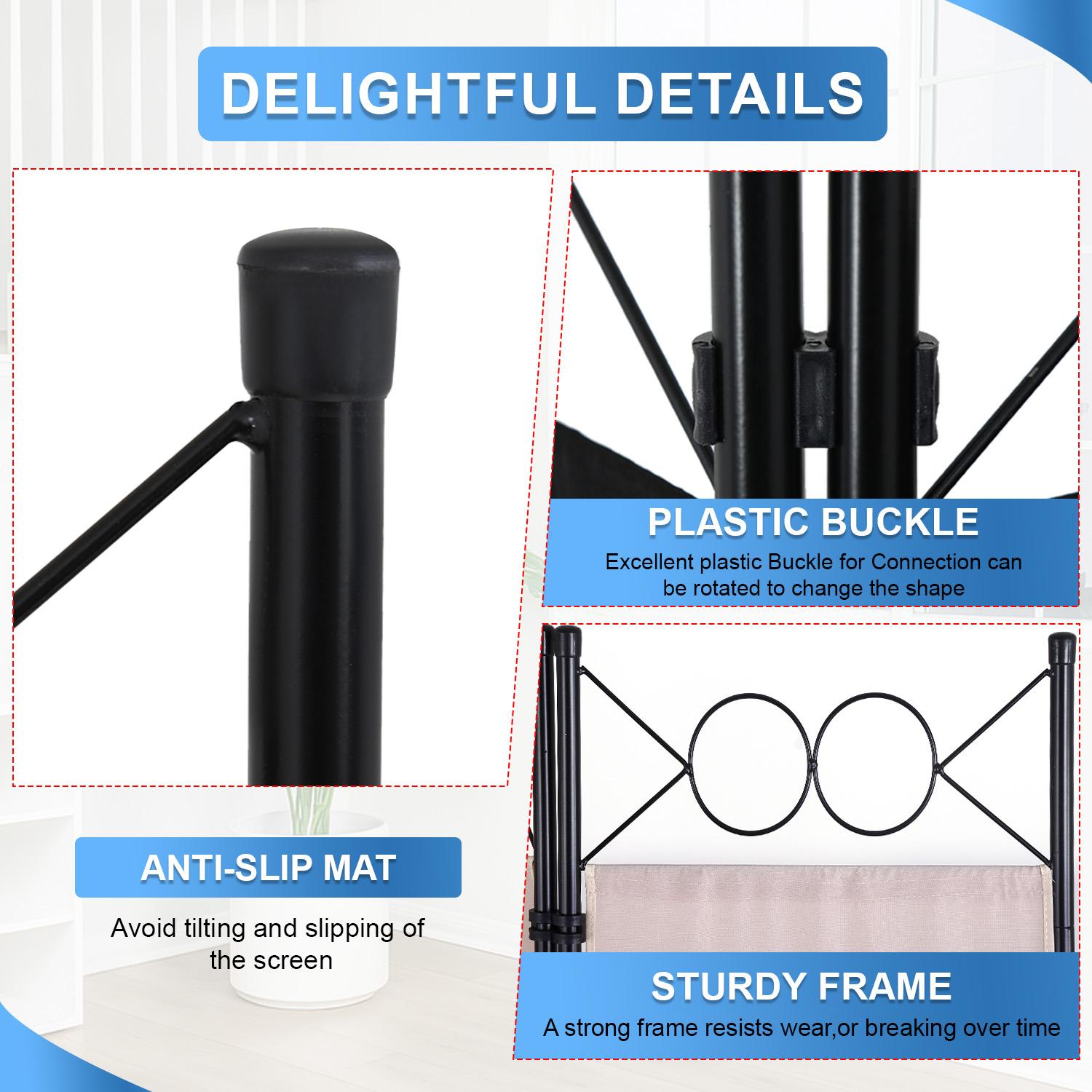 BestOffice 4 Panel Room Divider 6FT Steel Frame Screen Folding Privacy Divider Freestanding Partition for Home Office Bedroom (Beige) Modern Furniture