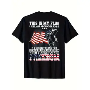 Vintage Patriot American Flag and Soldier Print TShirt with Stand for Freedom Slogan Unisex Casual Cotton Tee Short Sleeve Gift for Men Women