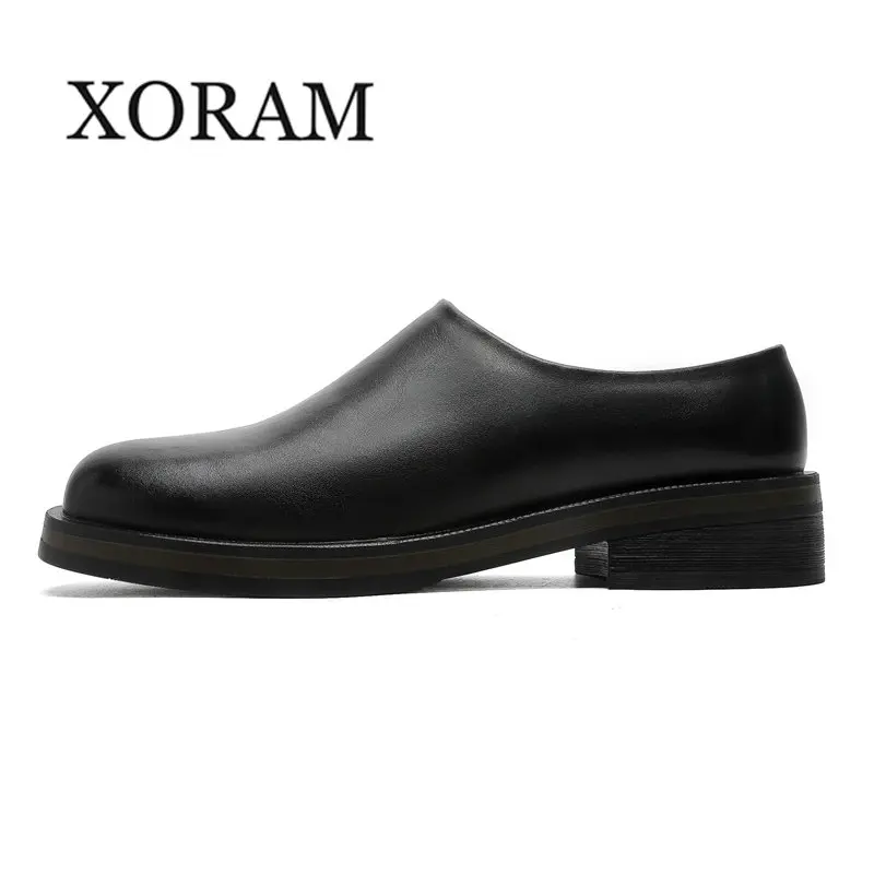 XORAM Men's shoes 2026 Four Seasons Fashion Height Increase One Step Thick soled Soft soled Muller Shoes Lazy Luxury One Step Men's Leather Shoes 94643 Closed Footwear