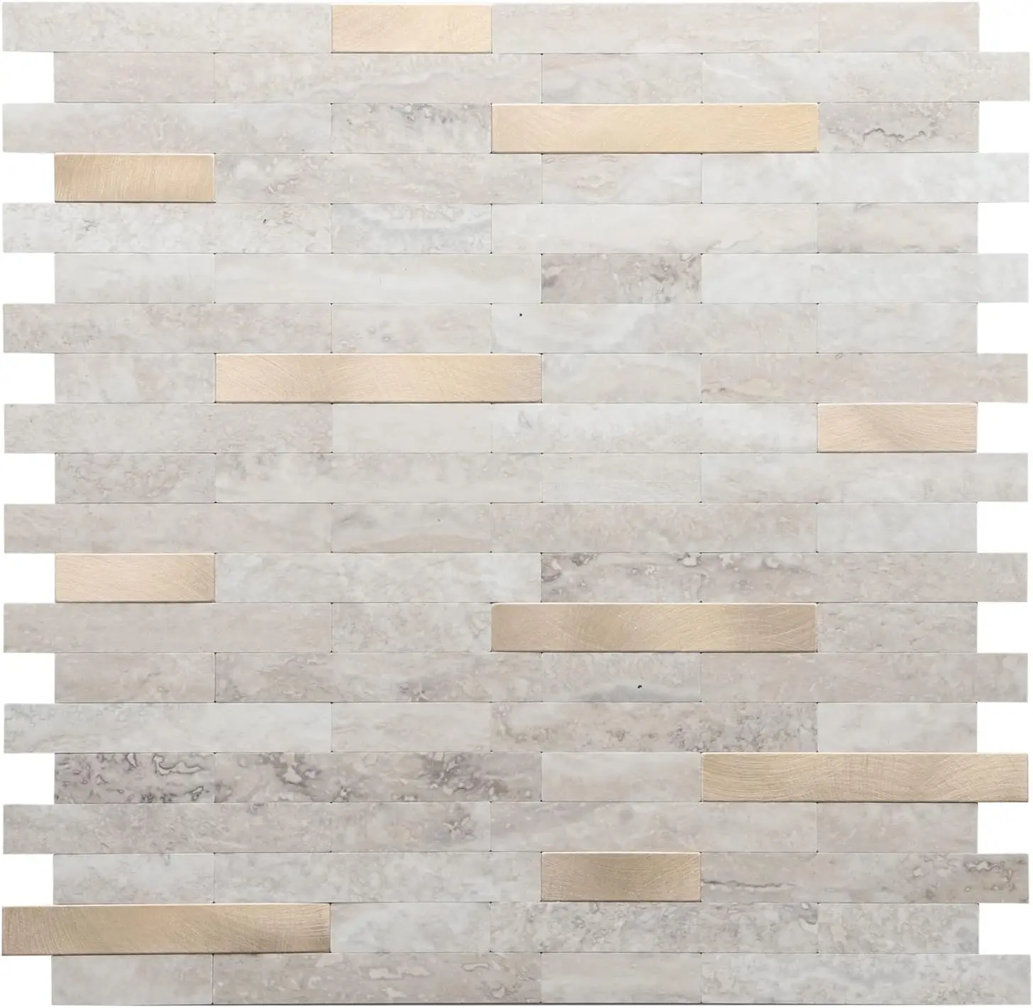 STICKGOO 10 Sheets Peel and Stick Backsplash, PVC Wall Tiles Stick on Backsplash for Kitchen - White Marble with Metal Silver