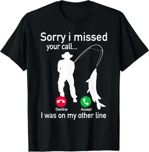 100% CottonFishing Phone Call with Fishing Line - Funny Fish Fisherman T-Shirt