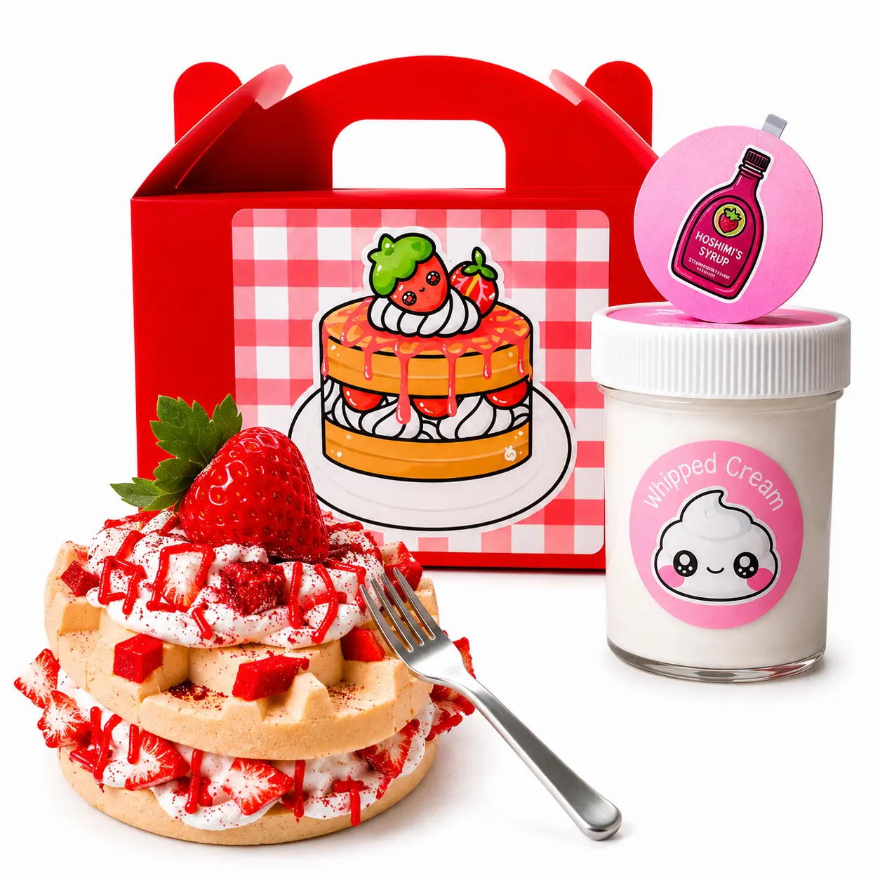 Relaxing Stretchy Strawberry Shortcake Waffle Slime Kit - DIY Butter Slime for Creative Play, Mixing Fun & ASMR, Includes Waffle Clay, Syrup, Sprinkles & Fork, Slime Asmr