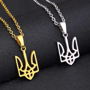 Ukrainian-style hollowed-out necklace, versatile geometric design, titanium steel clavicle chain, perfect as a commemorative gift.