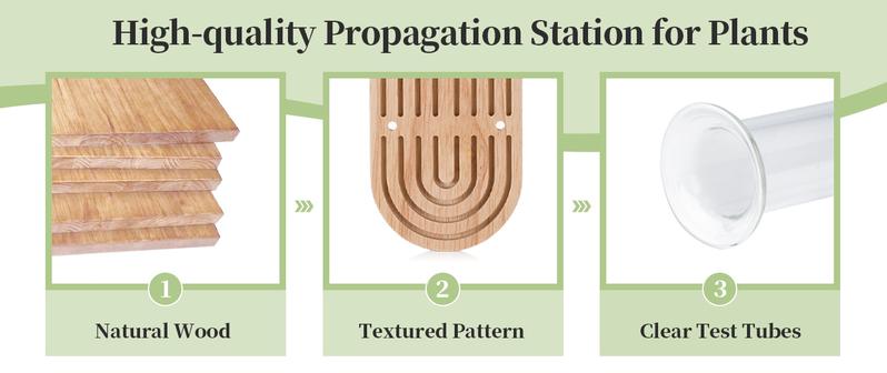 Hanging Plant Propagation Stations:  Set of 4, Rustic Wall Planter for Indoor Plants, Wood Plant Holder, Glass Terrarium Test Tube Propogation Vase for Home Office Decor