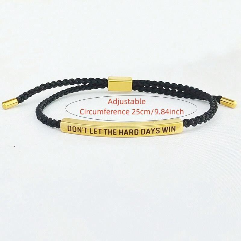 Don't Let The Hard Days Win Inspirational Bracelet Stainless Steel 18K Gold Plated Braided Design Adjustable up to 10 Inches for Comfortable Fit