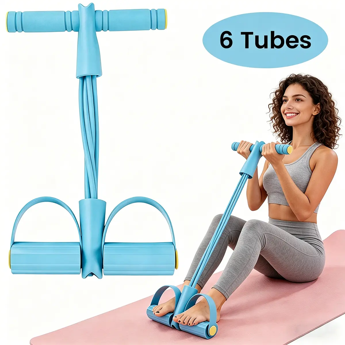 6-Tube Pedal Elastic Pull Rope - Portable Adjustable Workout Equipment for Home Abs Workout, At Home Gym & Gym Core Abdominal Trainer, On-The-Go Fitness Tool for Flat Tummy