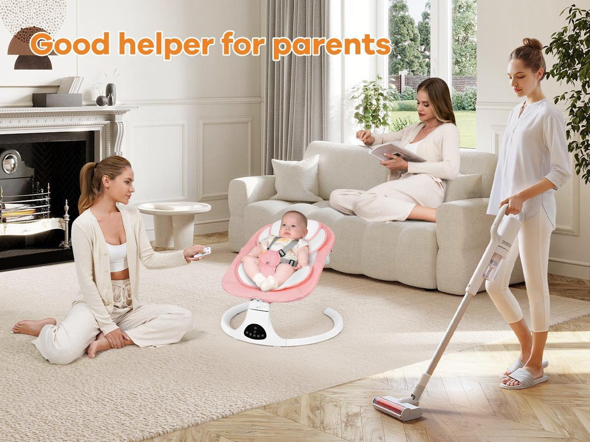 Baby Electric Bouncer for Infants,Baby Swing,5 Speeds and 10 Lullabies,Bluetooth Music,Remote Control,Adjustable Backrest,Indoor Use