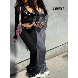 2026 New Fashion TrendsTwo-piece Set Women's Colorblock Letter Print Zip Up Crop Jacket & High Waist Flare Leg Pants Casual Fashion Cozy Breathable Yoga Clothes Set Outfits for Yoga Gym Workout Ladies Sportswear for Fall