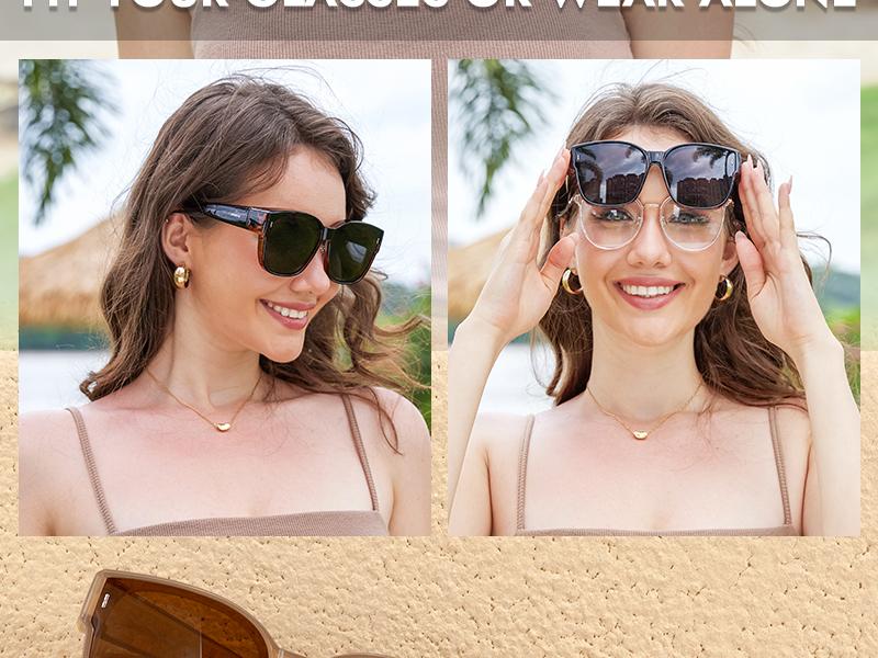 Meeloog Night Vision & Glasses Large Polarized Fit Over Glasses Sunglasses For Women Men with TAC Lens, UV400 Protection Coating, , Oversized Trendy Square Shades For Driving Riding ST0110