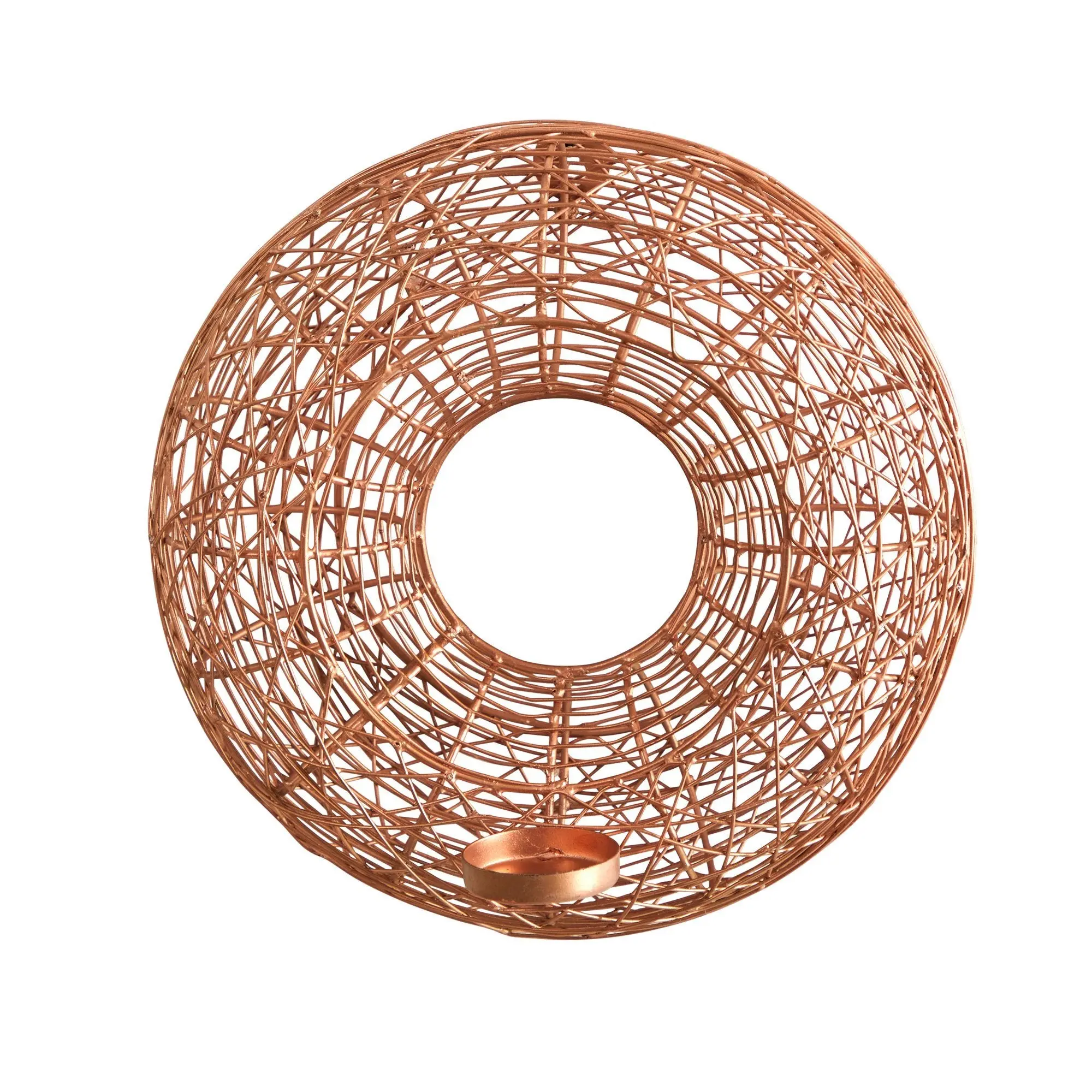 11-in Wired Metal Copper Circle Wall-Mount Candle Holder with Light, Colorful Texture, Home Decor Accent, Decoration Items, Interior Decoration Accessories, Circle Shape