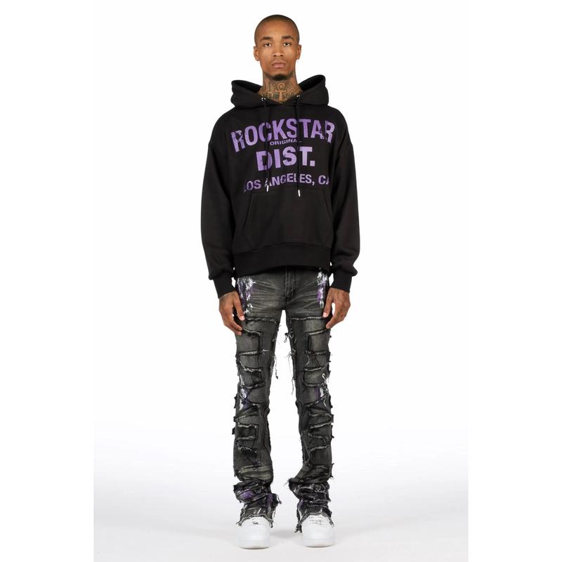 Saxon Purple/Black Hoodie/Stacked Flare Jean Set