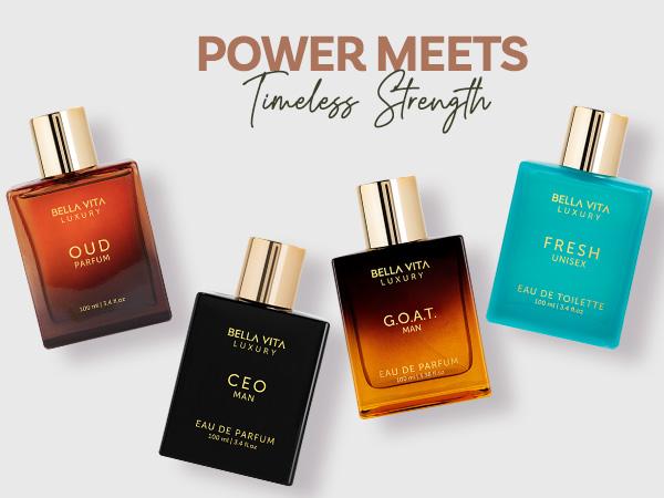The Legendary League by BellaVita Luxury | 4x100 ml Perfume Set | CEO Man, G.O.A.T. Man, Fresh & Oud | Luxury Unisex Perfume for Men & Women | Long Lasting, Citrus, Woody, Musky, Sweet & Floral Notes | Luxury, Vegan & Cruelty Free Eau De Parfum
