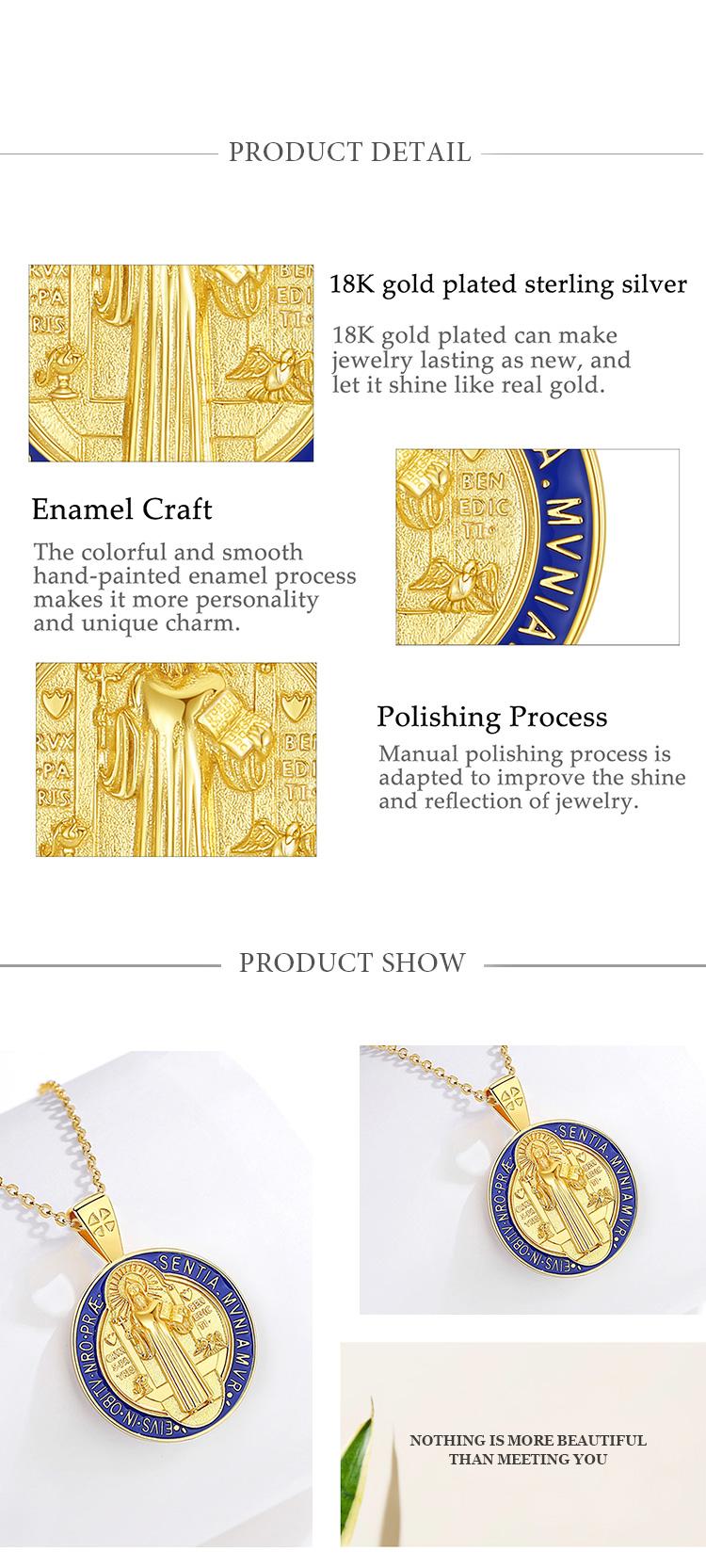 Eudora S925 Sliver St. Benedict Key Necklace, Silver and Gold-Plated Saint Benedict Pendant for Spiritual Protection, Catholic Sacramental Jewelry Gift for Prayer