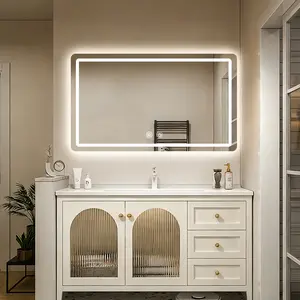 LED Bathroom Mirror 60x90 cm Backlit Vanity Mirror, Anti-Fog Defogger Wall Mounted Makeup Mirror with 3 Color Dimmable Lighting, IP54 Waterproof Vertical Mount Lighted Mirror for Bathroom Shaving Grooming Bedroom Hotel Salon Home Decor
