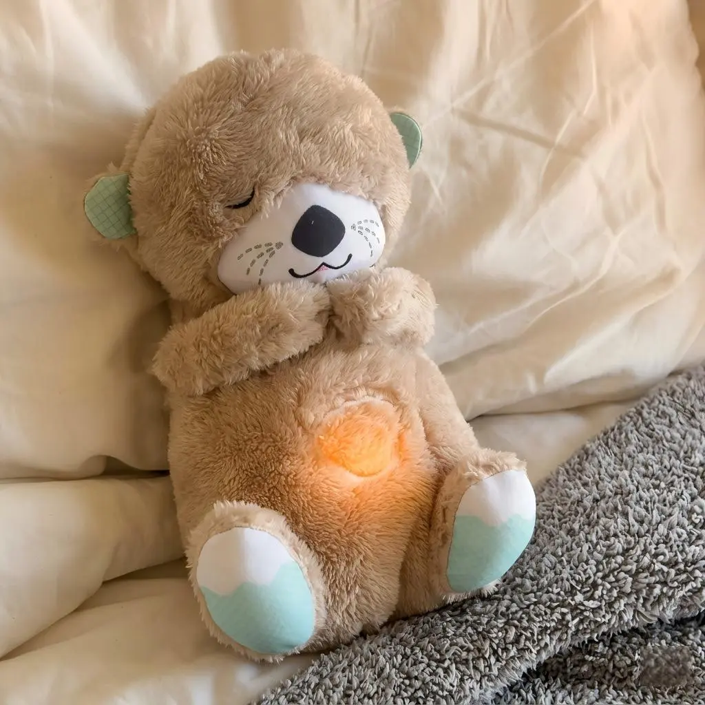 (Rhythmic Breathing Motion)Sound Machine Breathing Otter Plush Toy with Rhythmic Movements & Music for Baby Sleep - Gentle Hug & Four Gear Adjustment for Soothing & Relaxation Cute Musical Light Up