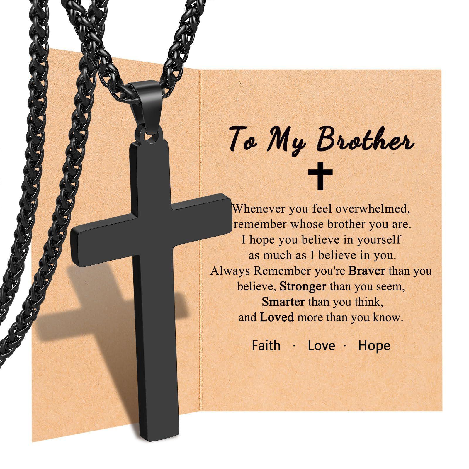 Cross Pendant Necklace for Men Teens Boys, Stainless Steel Bible Verse Flag Jewelry, Patriotic Faith Gift,Cross Necklace for Men Teen Boys Christian Easter & Graduation Gifts