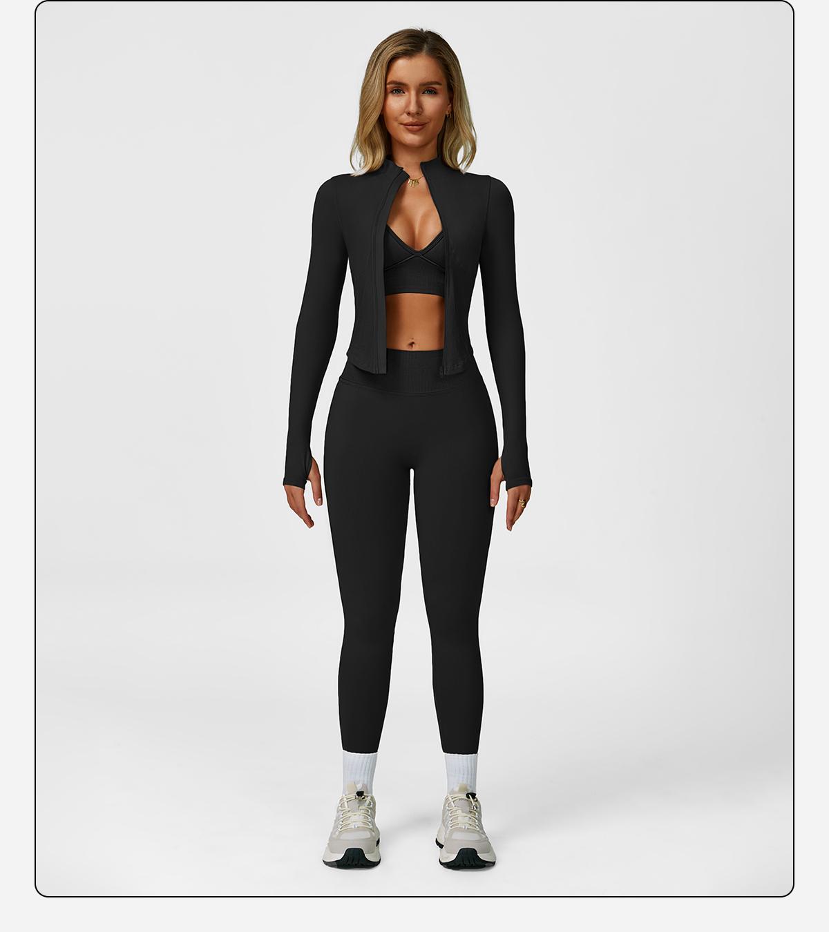Women's Solid Criss Cross Crop Tank Top & High Waist Leggings & Zip Up Crop Jacket Tracksuit Set by MFVIM - Breathable Comfortable Outfits for Yoga, Gym, Workouts, Running, Yoga Wear, Workout Gym Clothing, Gym Sportswear, Casual Activewear SpringStatement