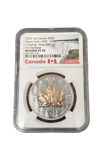 2025 1 oz Silver Canada Ultra High Relief Pulsating Rose Gilt Reverse PF-70 NGC (First Release)