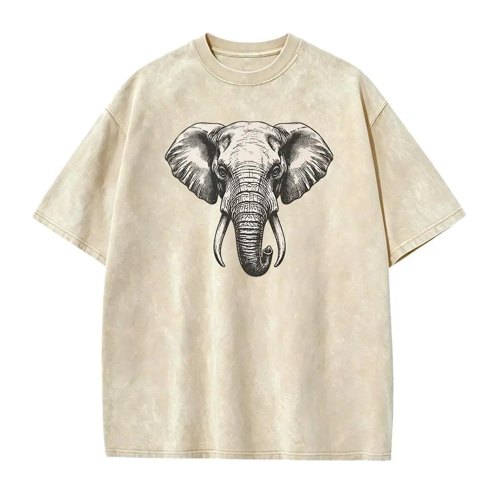 Vintage Elephant Head Tee, Tribal Wildlife Graphic Shirt, Washed Nature Spirit T-Shirt, Timeless Elephant Art Gift