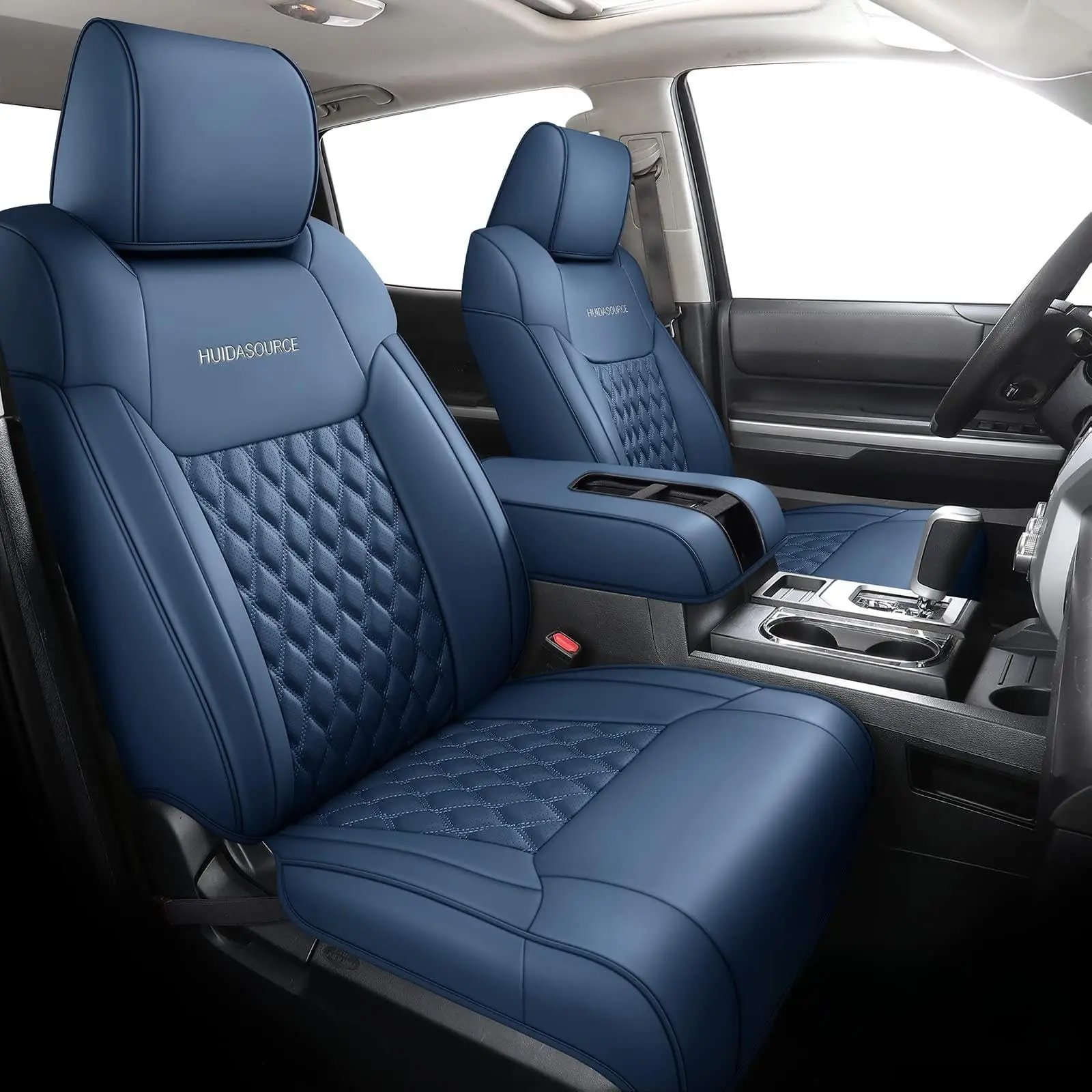 Coverado Tundra Seat Covers, Front & Rear Leather Waterproof Car Seat Cushion Protector Fit for 2014-2021 Toyota Tundra CrewMax Pickup Truck(Full Set/Pure Blue)