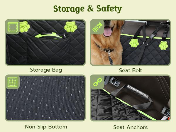 Pecute Pet Car Seat Cover Waterproof Dog Backseat Hammock with Mesh Window & Storage Pocket, 600D Non-Slip for Car/Truck, Easy to Install Washable