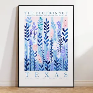 Texas State Flower Print, Bluebonnet, Flower Prints, Trendy Floral Poster |  Print at home V