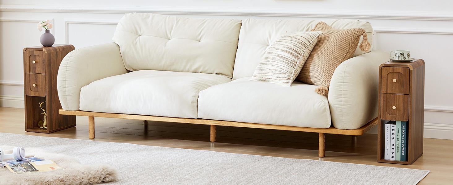 Giratree 23.62" Narrow Nightstand with 2 Drawers, Small Bedside Tables, Mid-Century Modern Slim Night Stand with Storage, Wooden End Table for Small Spaces, Bedroom, Living Room