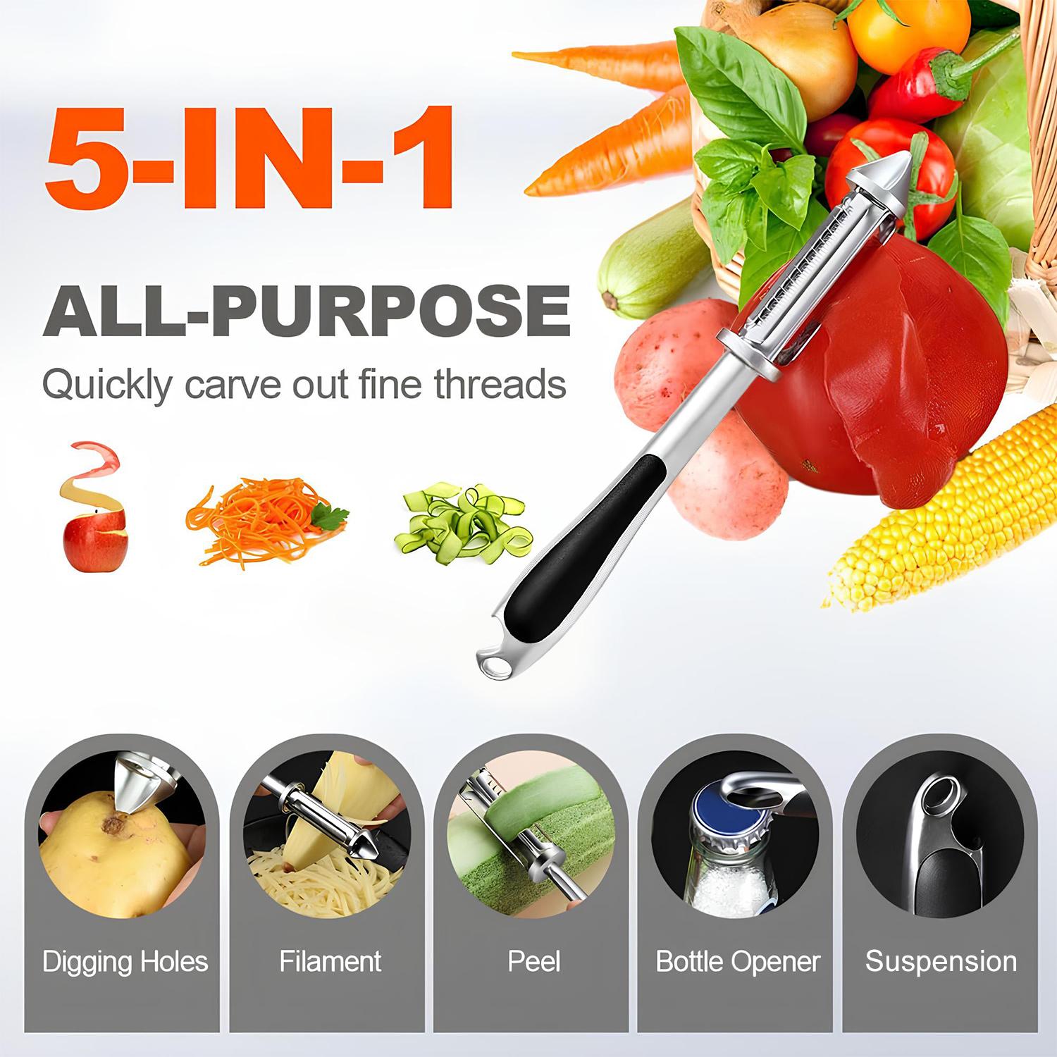 Vegetable Peeler, Stainless Steel 2 in 1 Vegetable Peeler, Built-in Bottle Opener, Built-in Bottle Opener, Ideal for Apples, Potatoes, Pumpkins, Papayas & Zucchinis